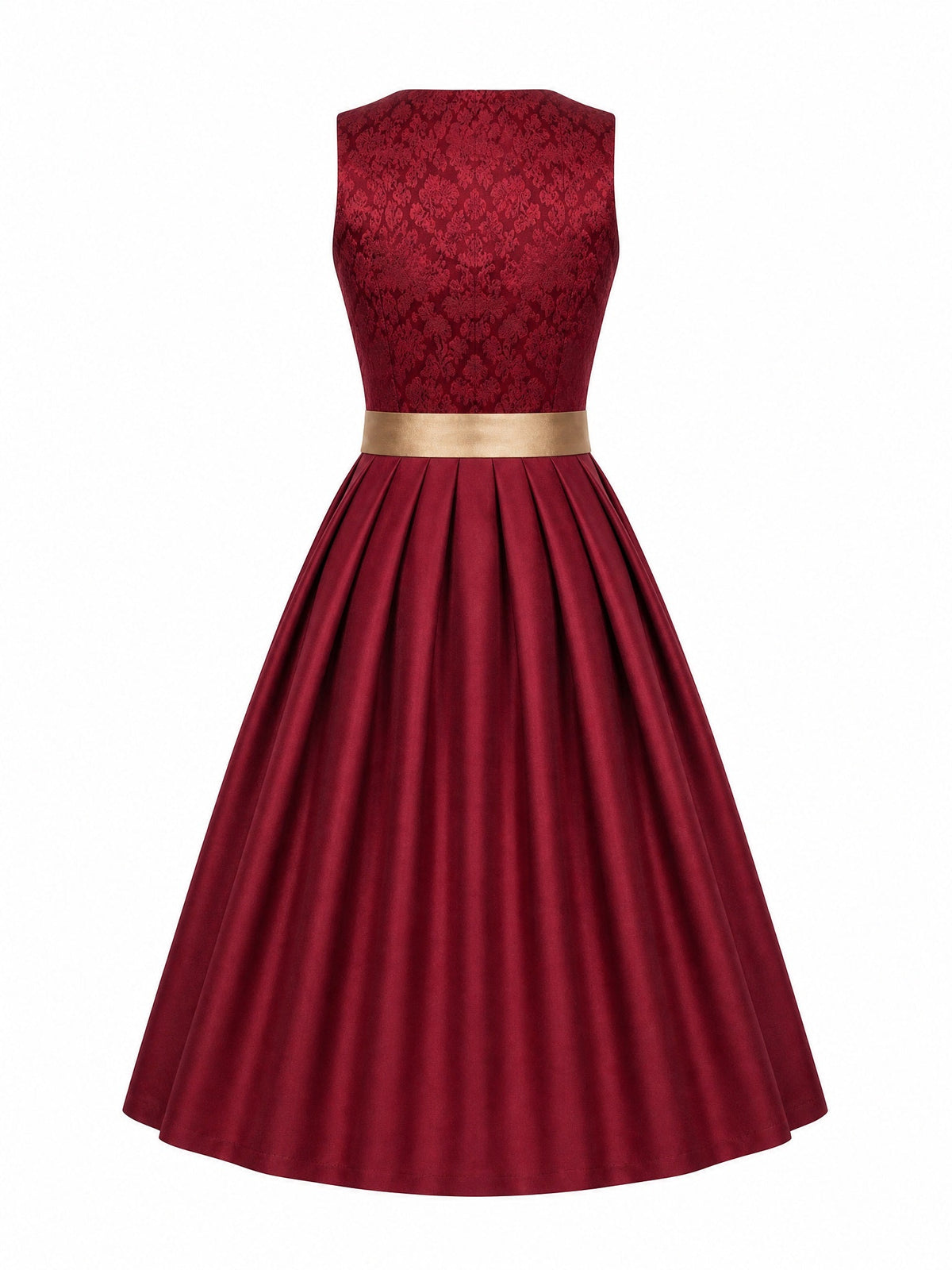Dirndl Felicia in Cranberryrot mit Antikgold Schürze - Rückansicht