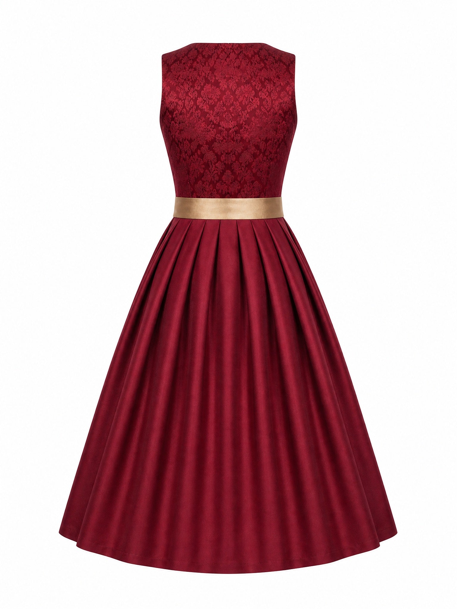 Dirndl Felicia in Cranberryrot mit Antikgold Schürze - Rückansicht