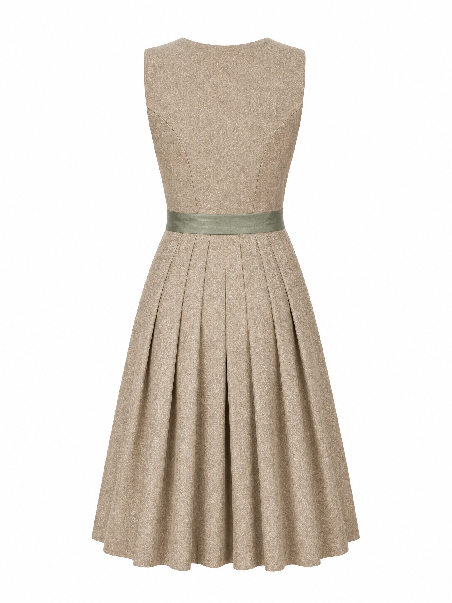 Dirndl Hanna in Tonbeige mit Eukalyptusgrün Schürze - Rückansicht