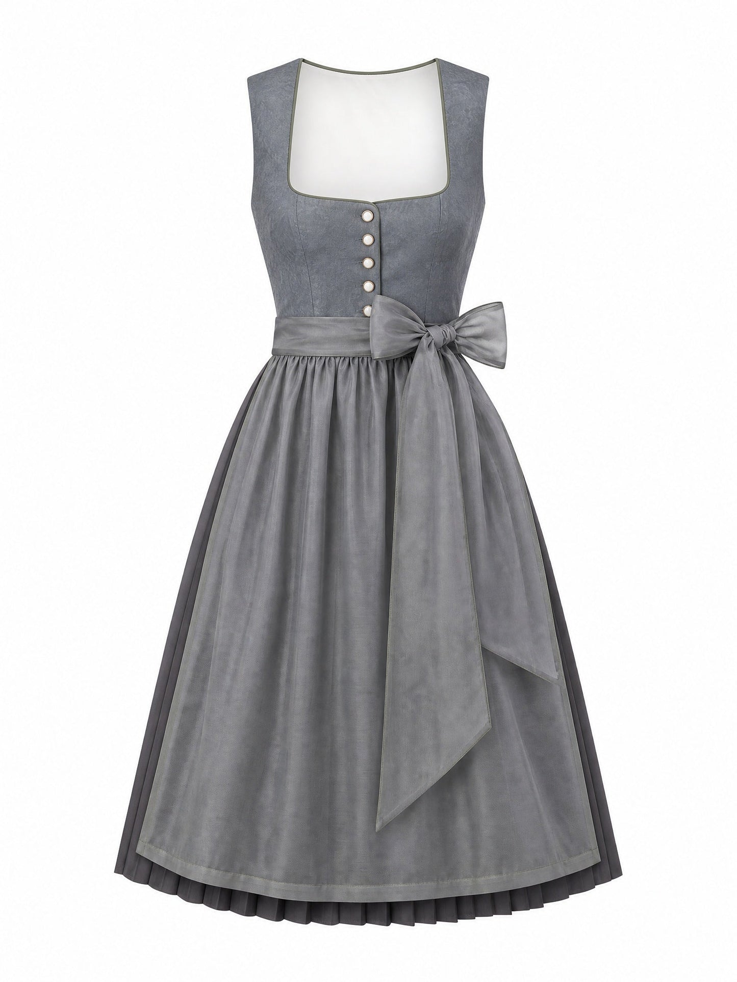 Dirndl Karla in Schiefergrau mit Sturmgrau Schürze - Vorderansicht