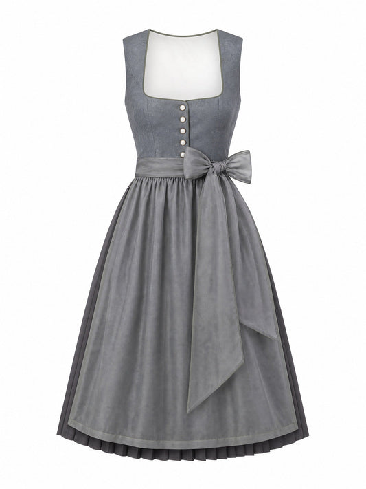 Dirndl Karla in Schiefergrau mit Sturmgrau Schürze - Vorderansicht