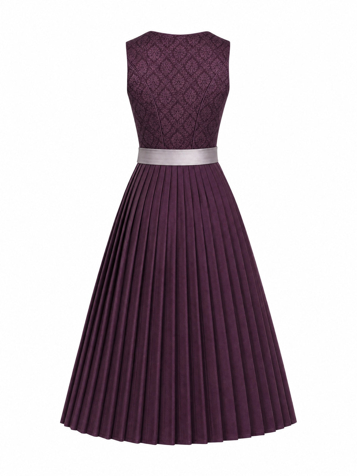 Dirndl Leni in Aubergine mit Perlgrau Schürze - Rückansicht