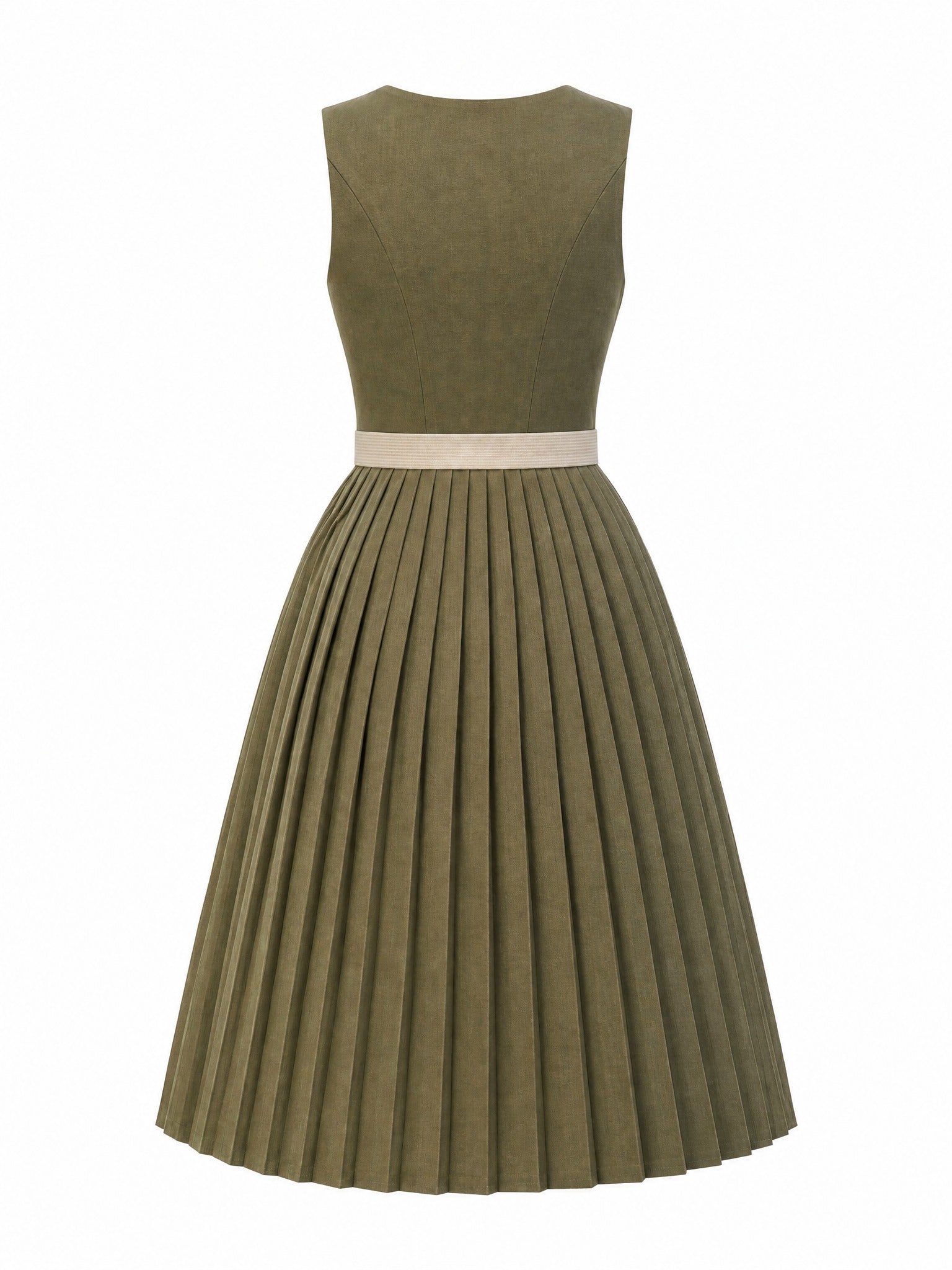 Dirndl Lina in Dunkeloliv mit Flachs Schürze - Rückansicht