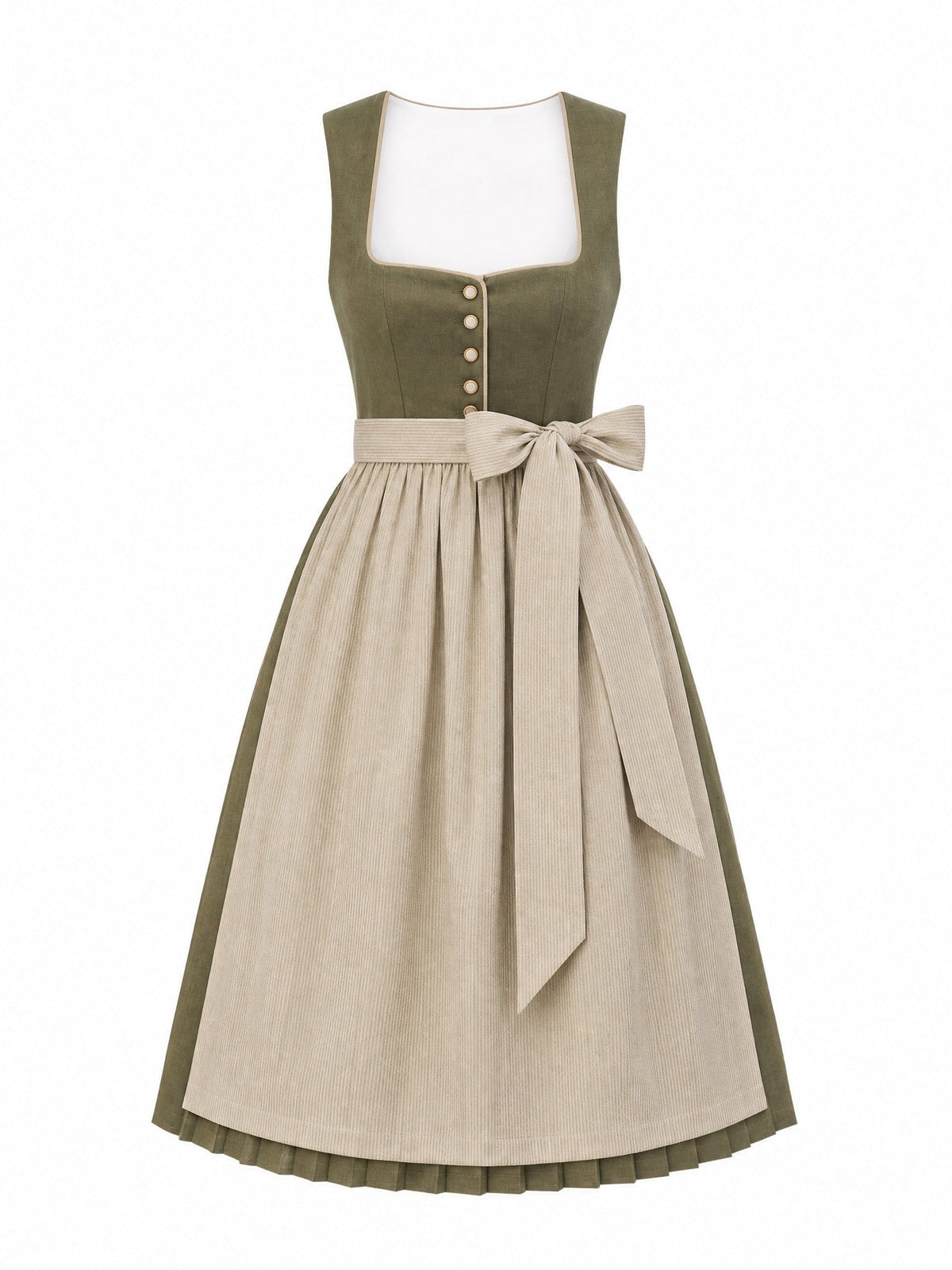 Dirndl Lina in Dunkeloliv mit Flachs Schürze - Vorderansicht