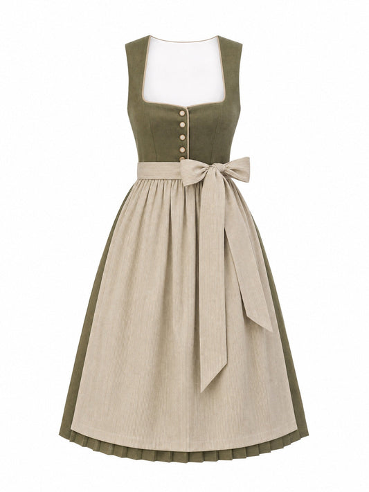 Dirndl Lina in Dunkeloliv mit Flachs Schürze - Vorderansicht