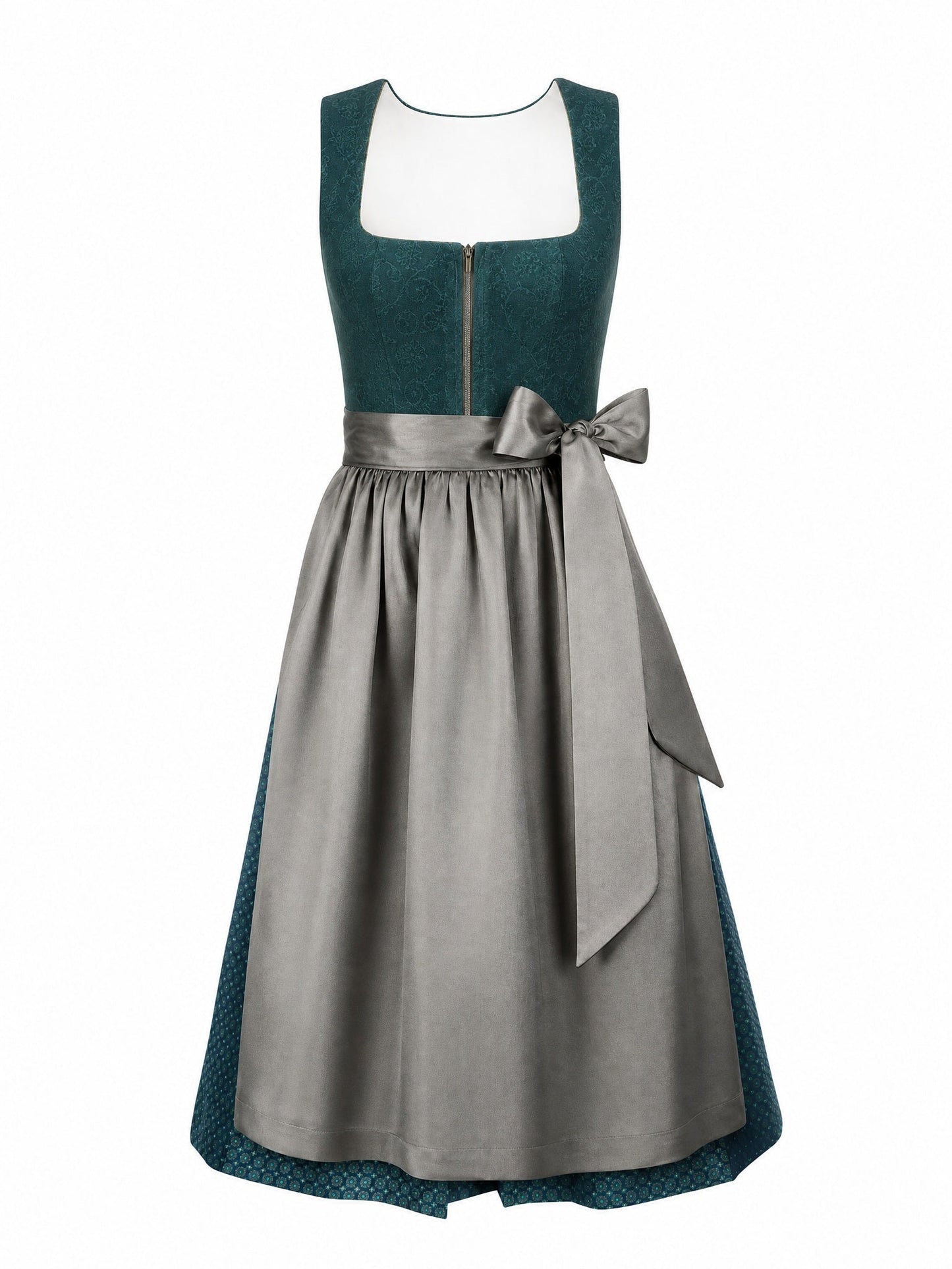 Dirndl Marie in Rauchpetrol mit Pewtergrau Schürze - Vorderansicht