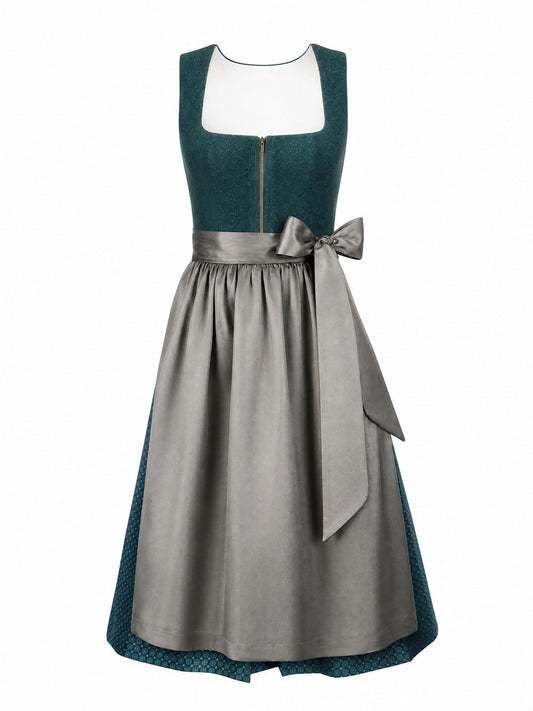 Dirndl Marie in Rauchpetrol mit Pewtergrau Schürze - Vorderansicht