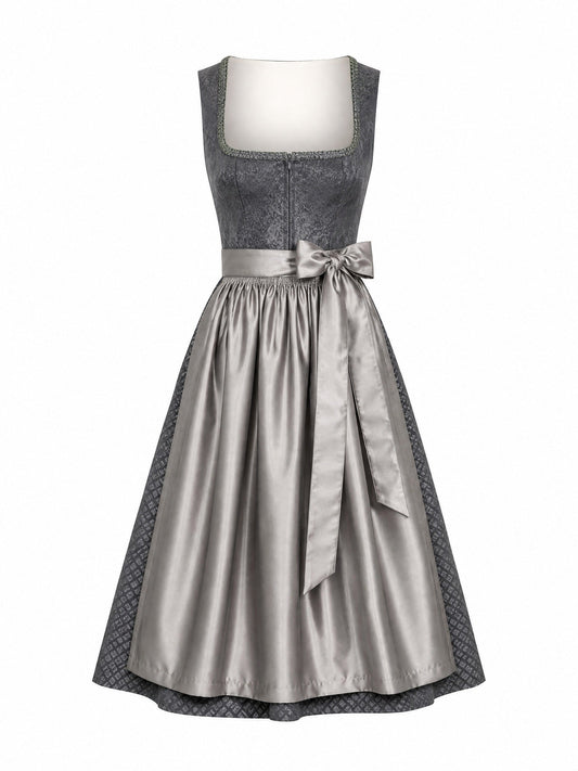 Dirndl Sophia in Graphit mit Perlgrau Schürze - Vorderansicht