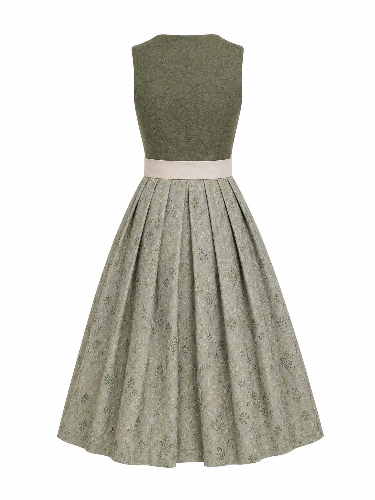 Dirndl Victoria in Moosgrün mit Warmer Sand Schürze - Rückansicht
