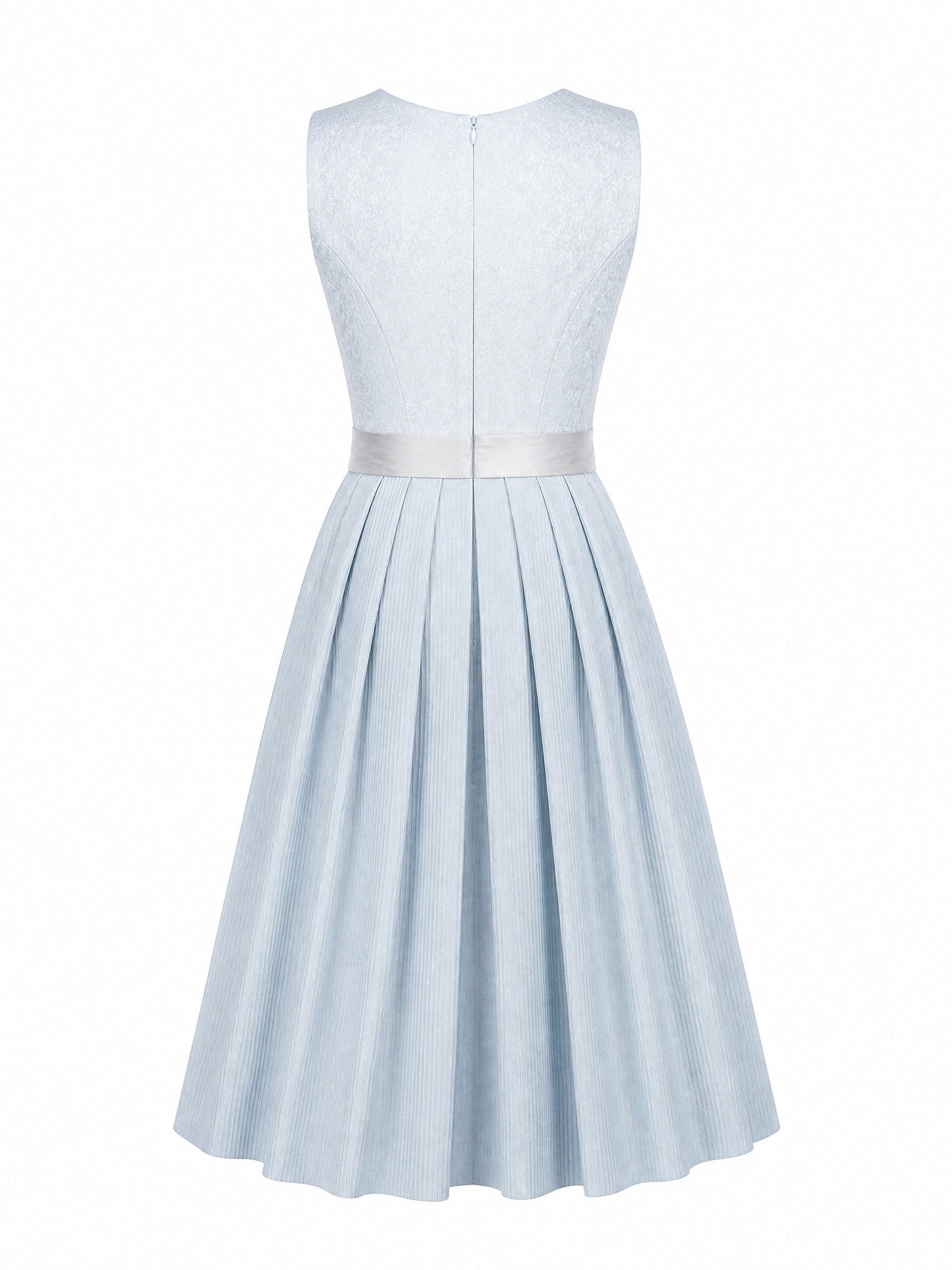 Dirndl Alina in Eisblau mit Perlgrau Schürze - Rückansicht
