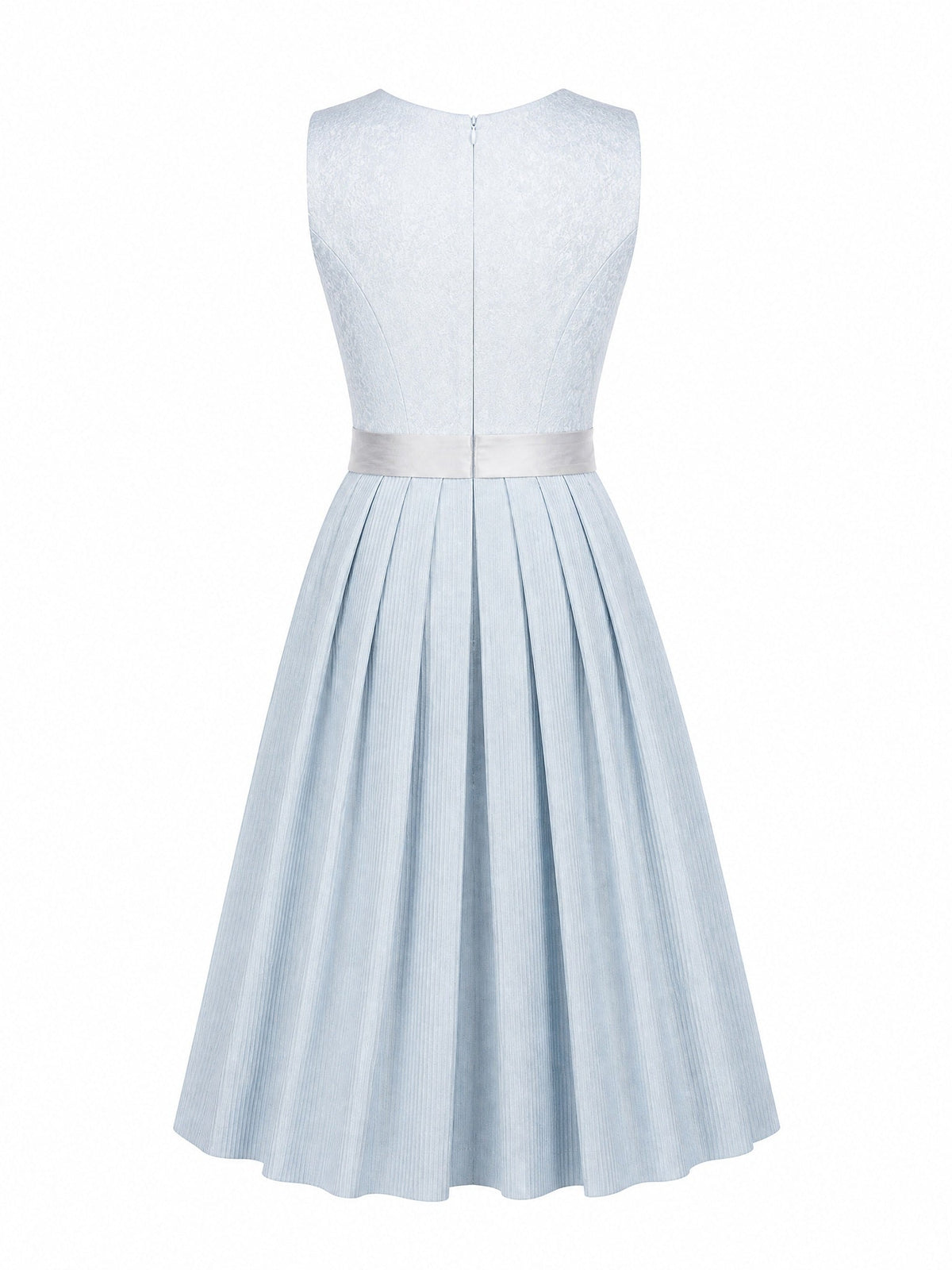 Dirndl Alina in Eisblau mit Perlgrau Schürze - Rückansicht