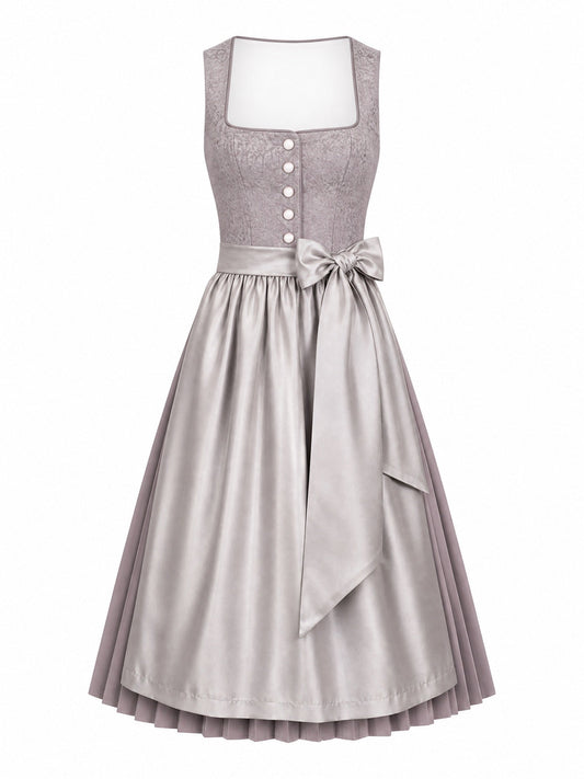 Dirndl Ella in Rauchflieder mit Perlgrau Schürze - Vorderansicht