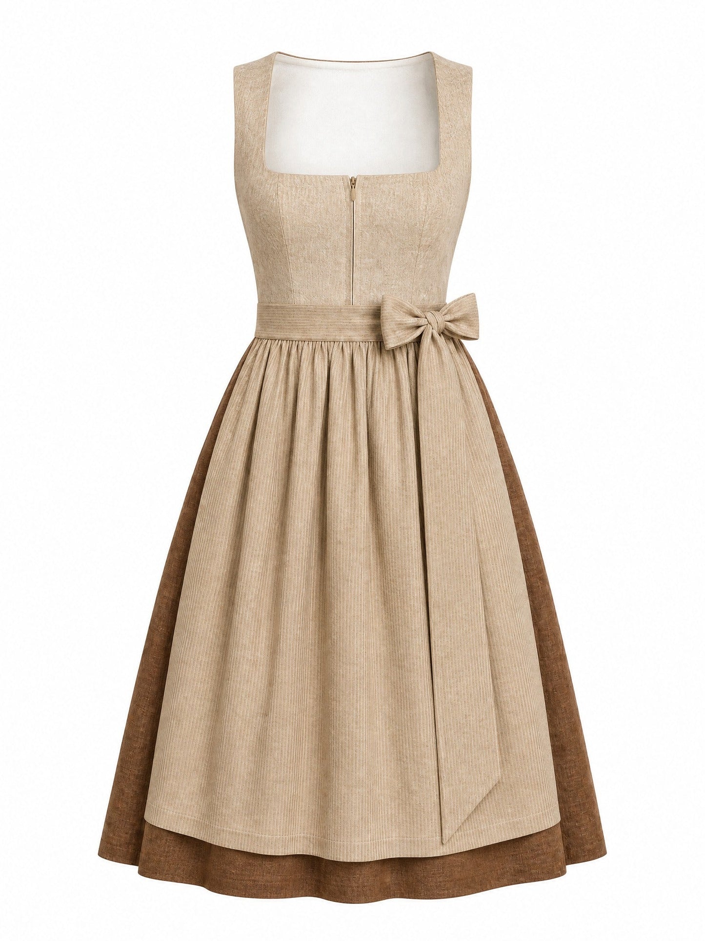 Dirndl Juliana in Haferbeige mit Warmer Sand Schürze - Vorderansicht