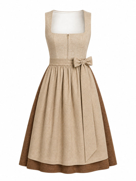 Dirndl Juliana in Haferbeige mit Warmer Sand Schürze - Vorderansicht