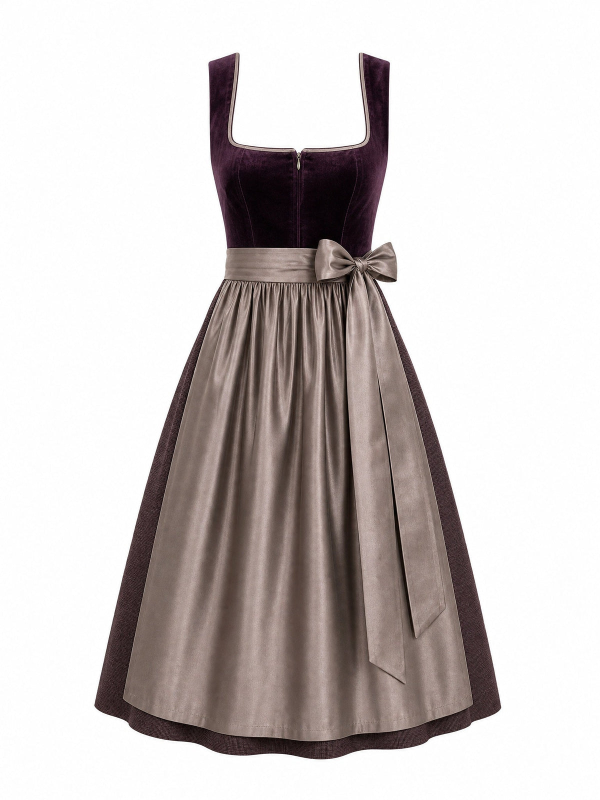 Dirndl Mara in Brombeere mit Taupe Schürze - Vorderansicht