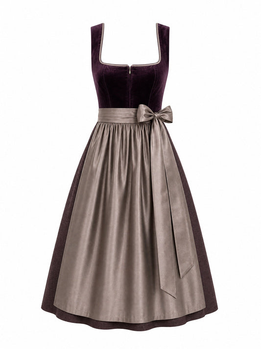 Dirndl Mara in Brombeere mit Taupe Schürze - Vorderansicht
