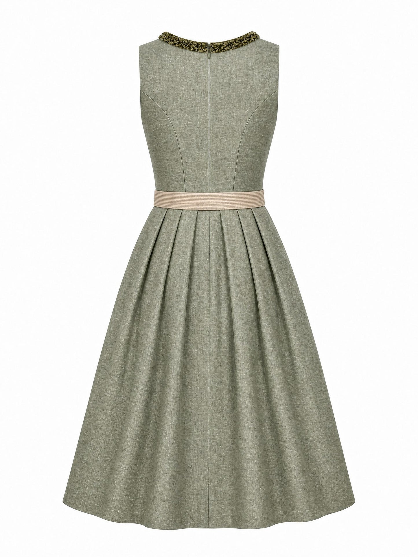 Dirndl Teresa in Eukalyptusgrün mit Warmer Sand Schürze - Rückansicht