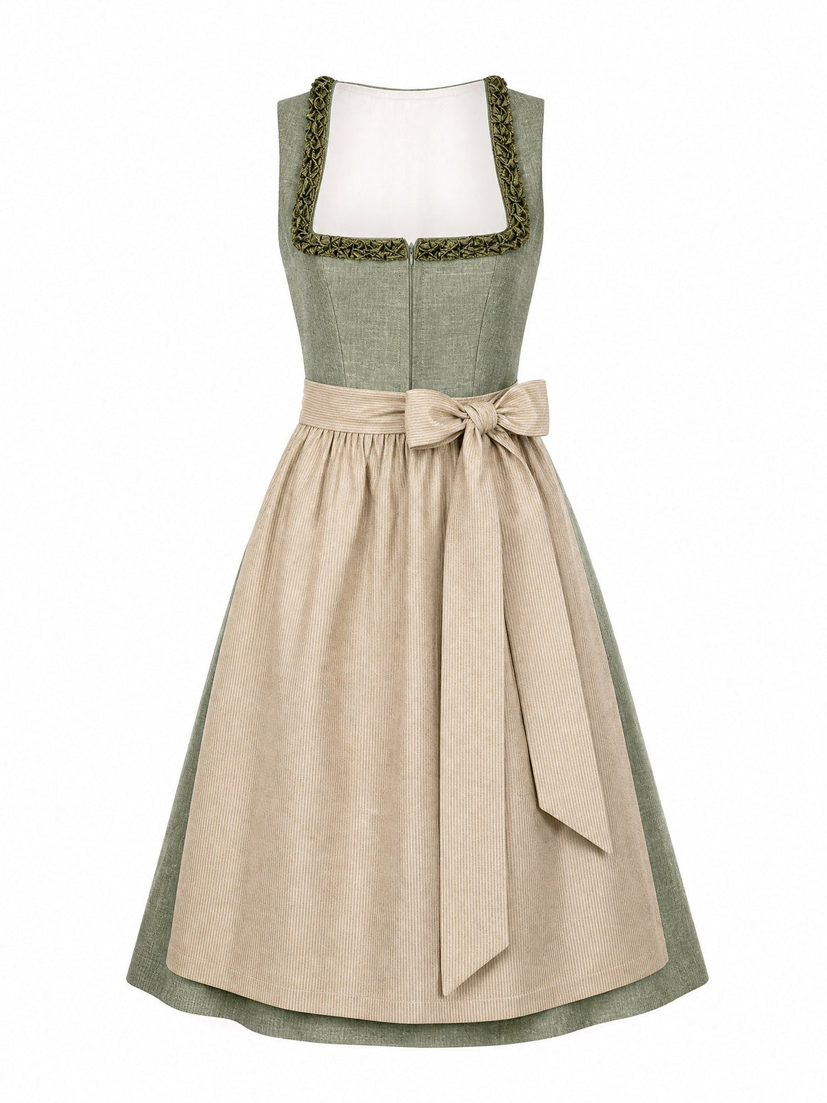 Dirndl Teresa in Eukalyptusgrün mit Warmer Sand Schürze - Vorderansicht