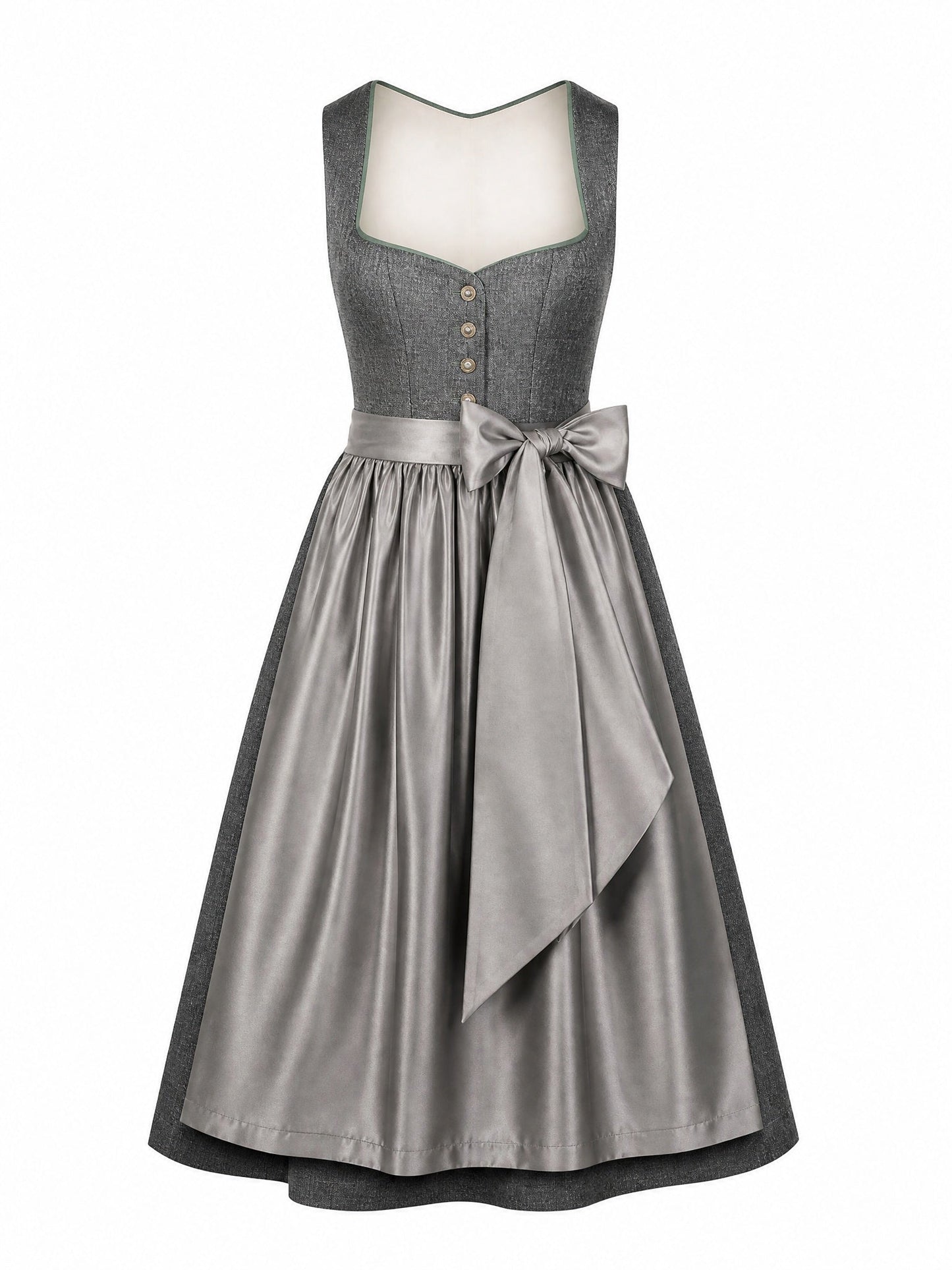 Dirndl Vivien in Graphit mit Perlgrau Schürze - Vorderansicht