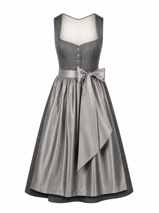 Dirndl Vivien in Graphit mit Perlgrau Schürze - Vorderansicht