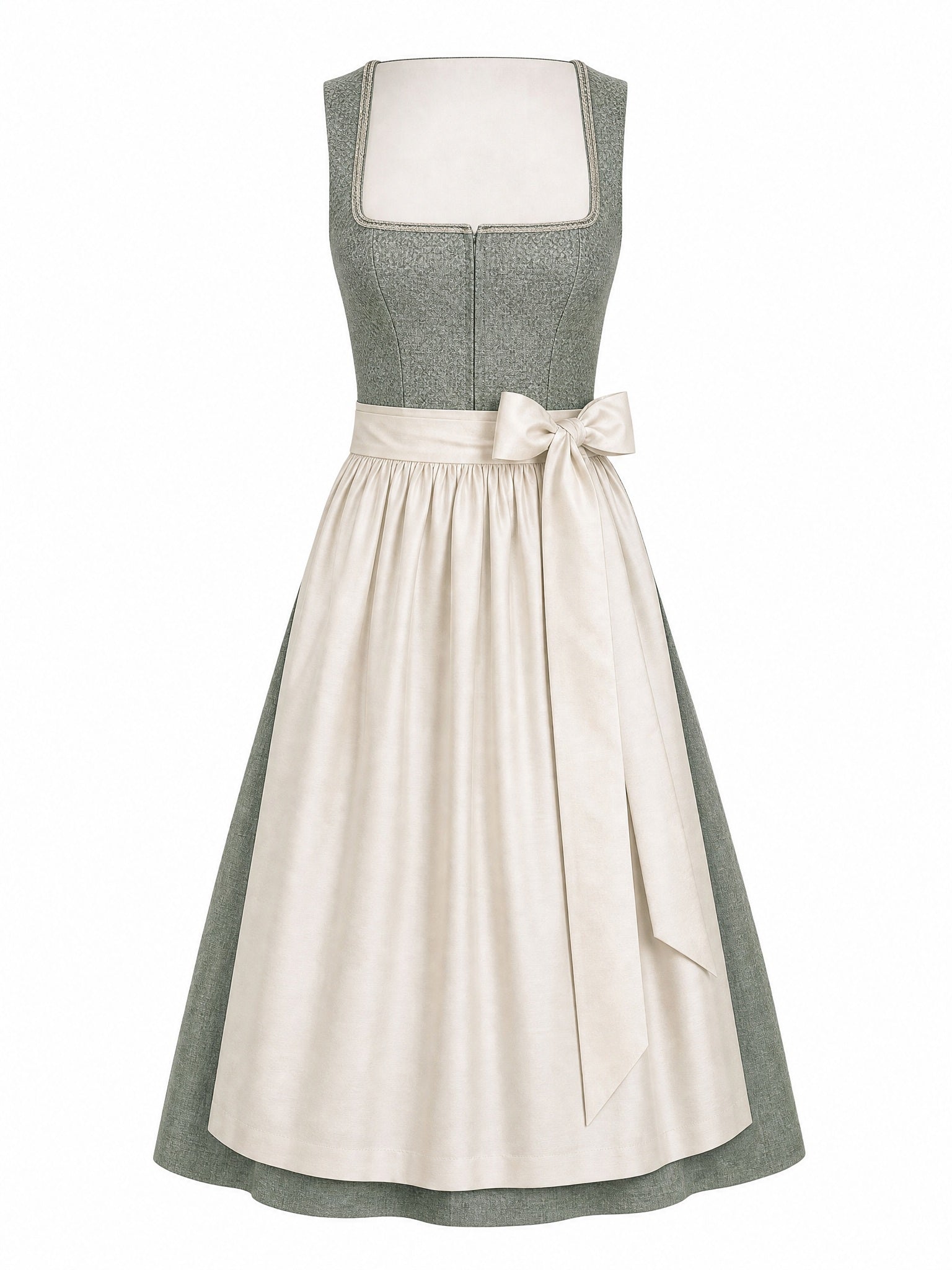 Dirndl Felicia in Mineralgrün mit Elfenbein Schürze - Vorderansicht