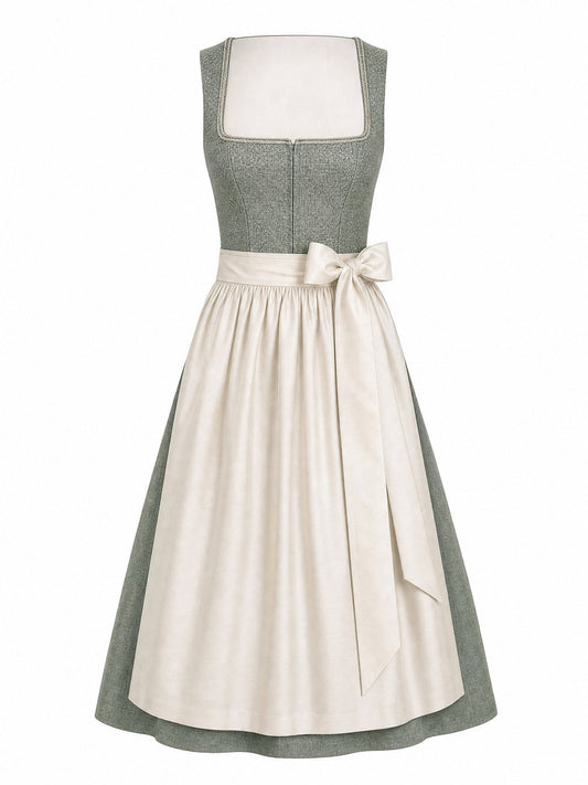 Dirndl Felicia in Mineralgrün mit Elfenbein Schürze - Vorderansicht