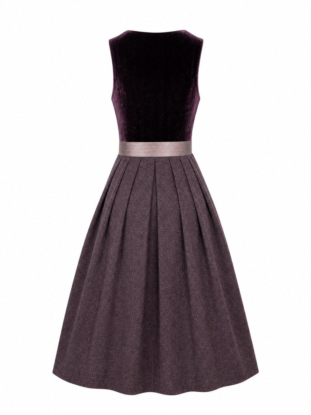 Dirndl Helena in Brombeere mit Taupe Schürze - Rückansicht