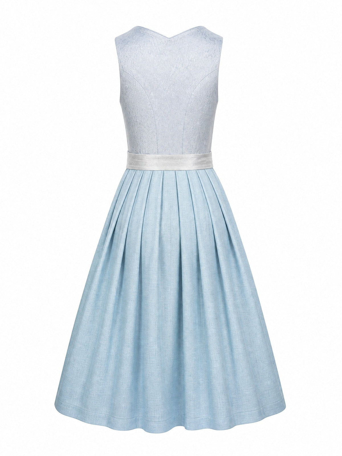 Dirndl Julia in Eisblau mit Perlgrau Schürze - Rückansicht
