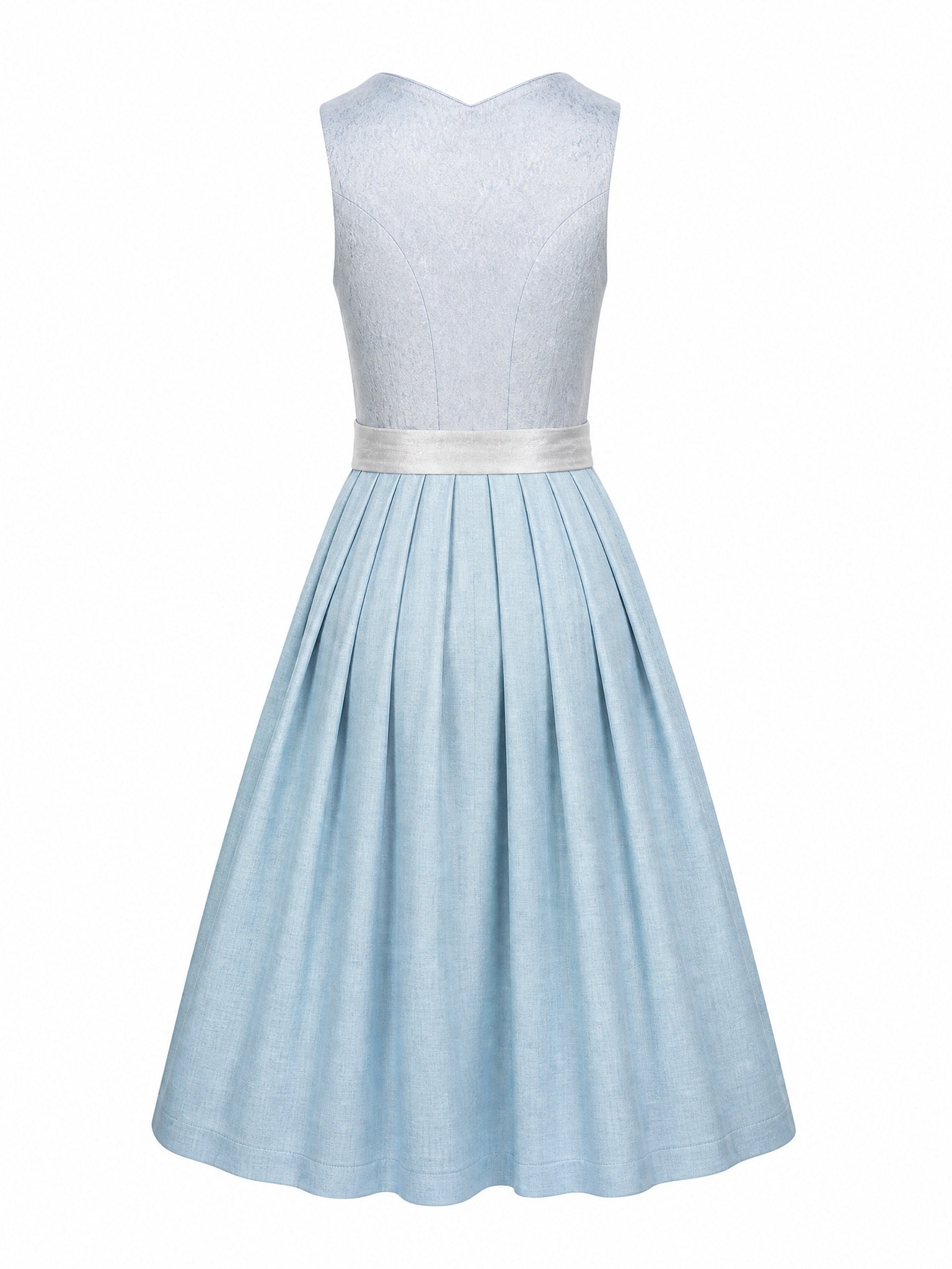 Dirndl Julia in Eisblau mit Perlgrau Schürze - Rückansicht