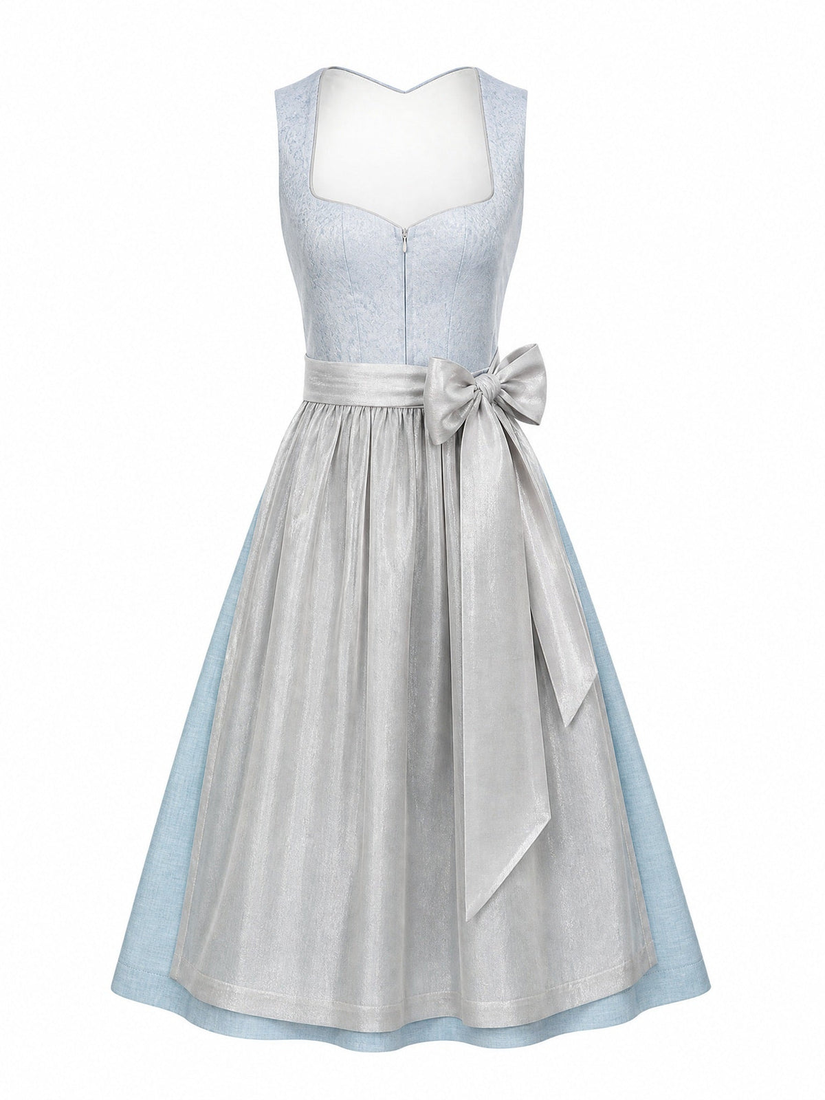 Dirndl Julia in Eisblau mit Perlgrau Schürze - Vorderansicht