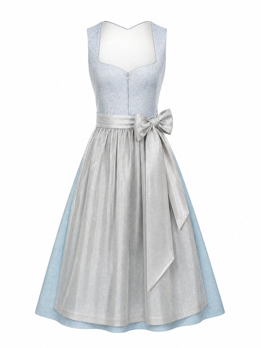 Dirndl Julia in Eisblau mit Perlgrau Schürze - Vorderansicht