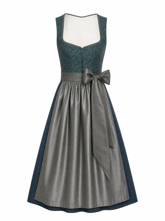 Dirndl Karla in Rauchpetrol mit Pewtergrau Schürze - Vorderansicht