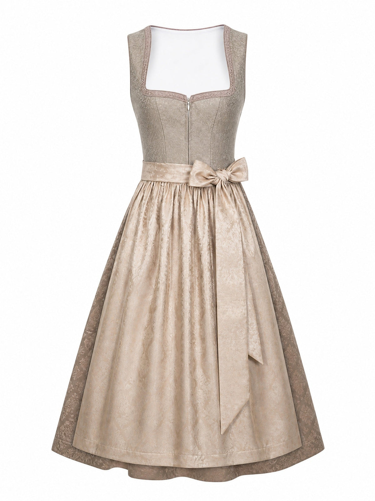 Dirndl Luisa in Beigegrau mit Champagner Schürze - Vorderansicht