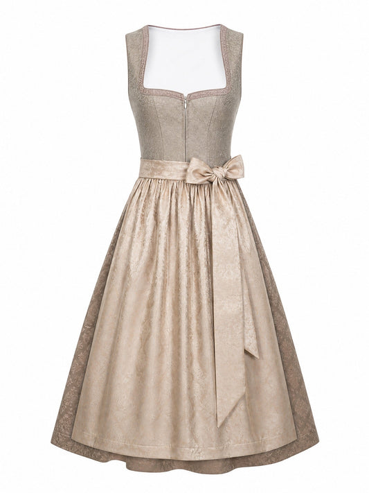 Dirndl Luisa in Beigegrau mit Champagner Schürze - Vorderansicht