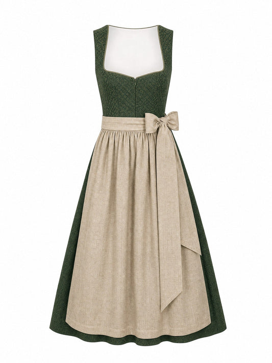 Dirndl Pia in Waldgrün mit Haferbeige Schürze - Vorderansicht