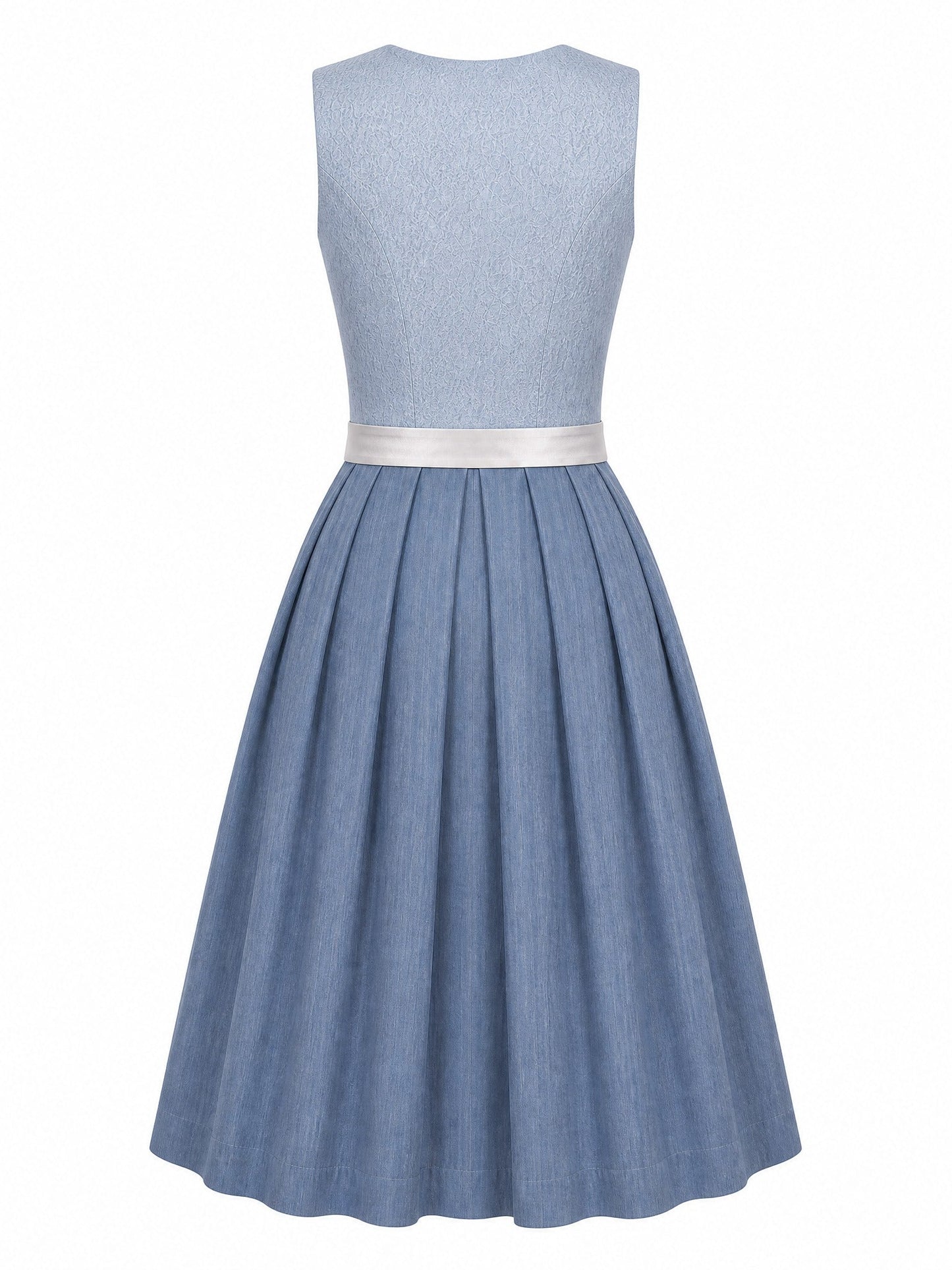 Dirndl Ronja in Puderblau mit Silber Schürze - Rückansicht