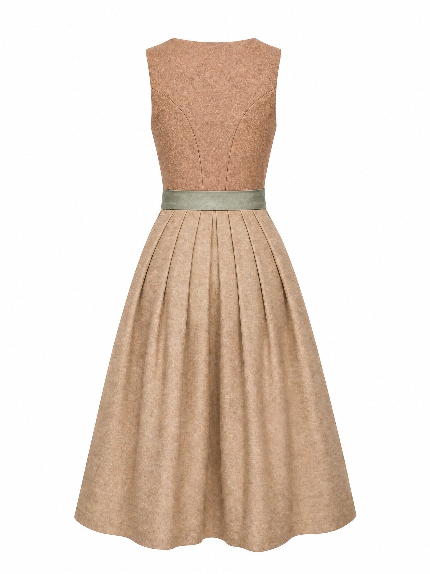 Dirndl Yara in Tonbeige mit Eukalyptusgrün Schürze - Rückansicht