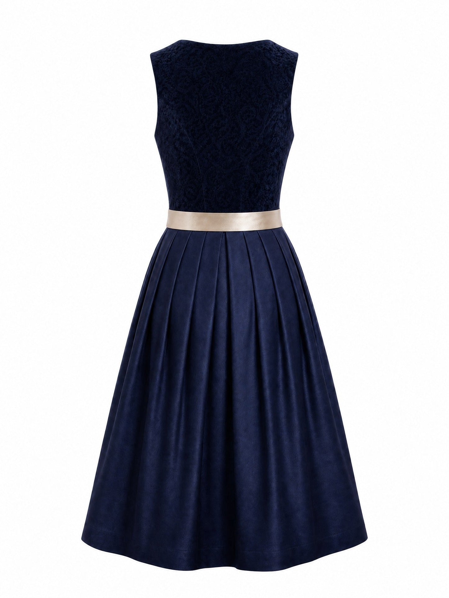 Dirndl Carla in Mitternachtsblau mit Champagner Schürze - Rückansicht