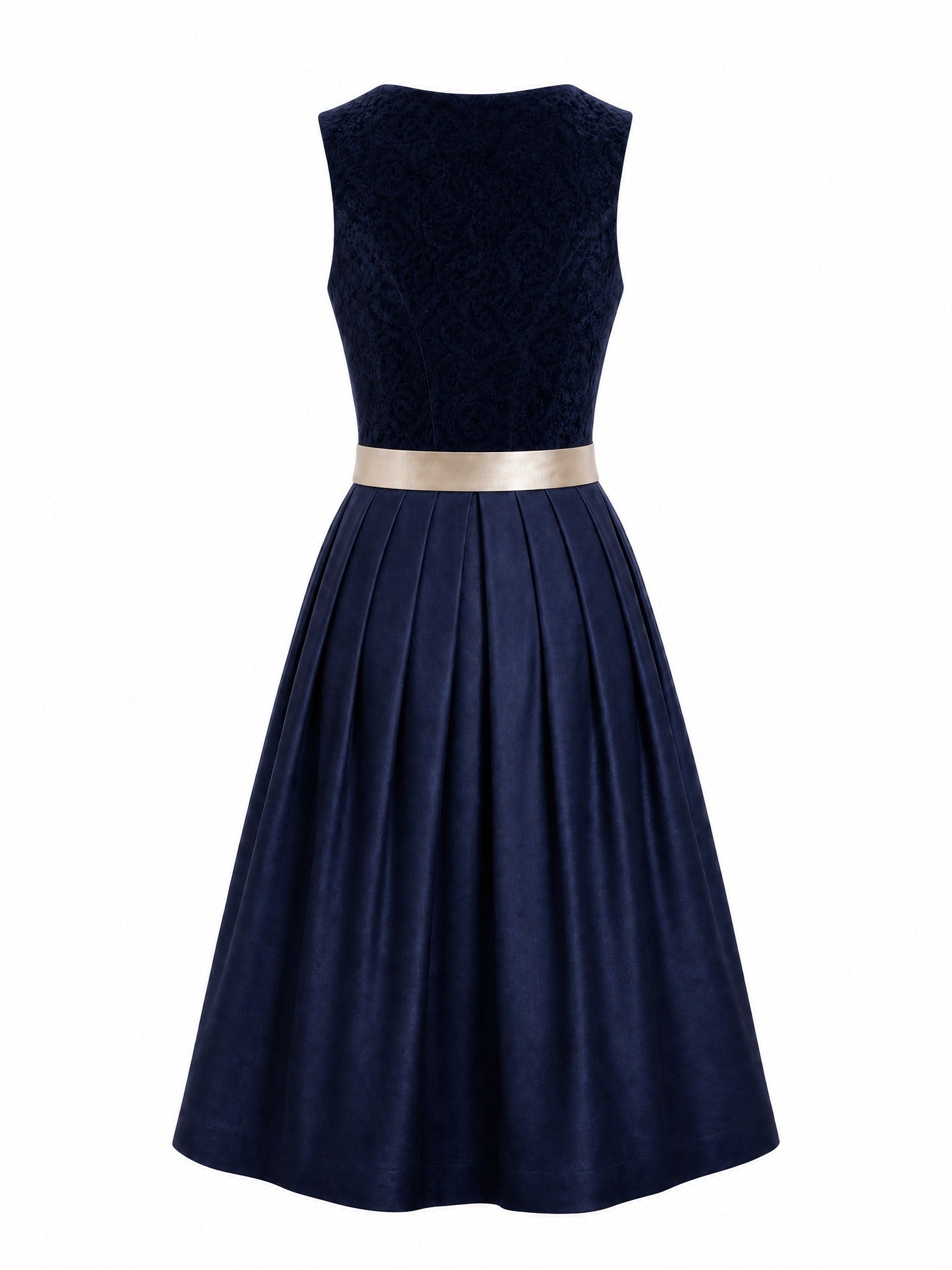 Dirndl Carla in Mitternachtsblau mit Champagner Schürze - Rückansicht