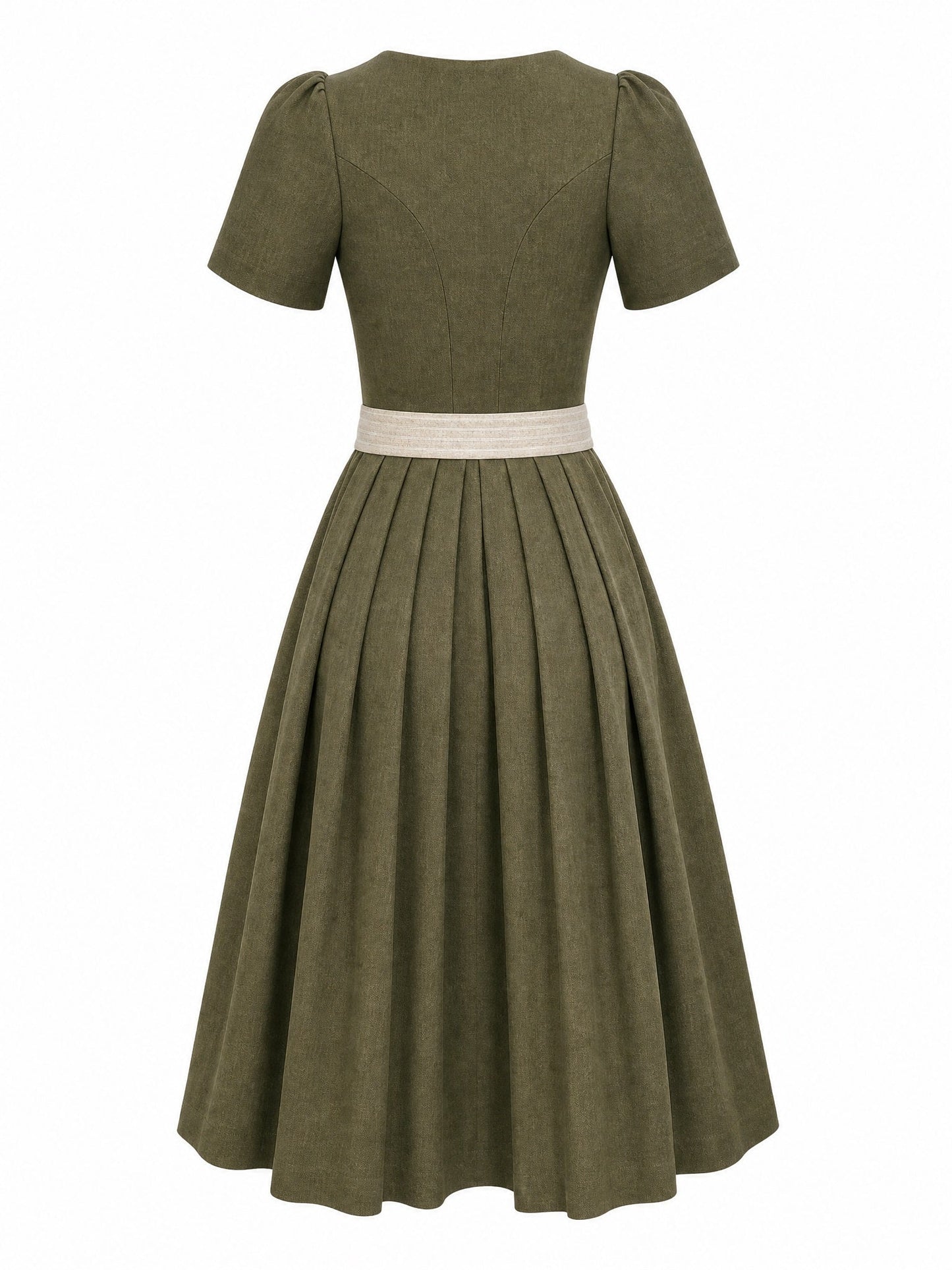 Dirndl Daria in Dunkeloliv mit Flachs Schürze - Rückansicht