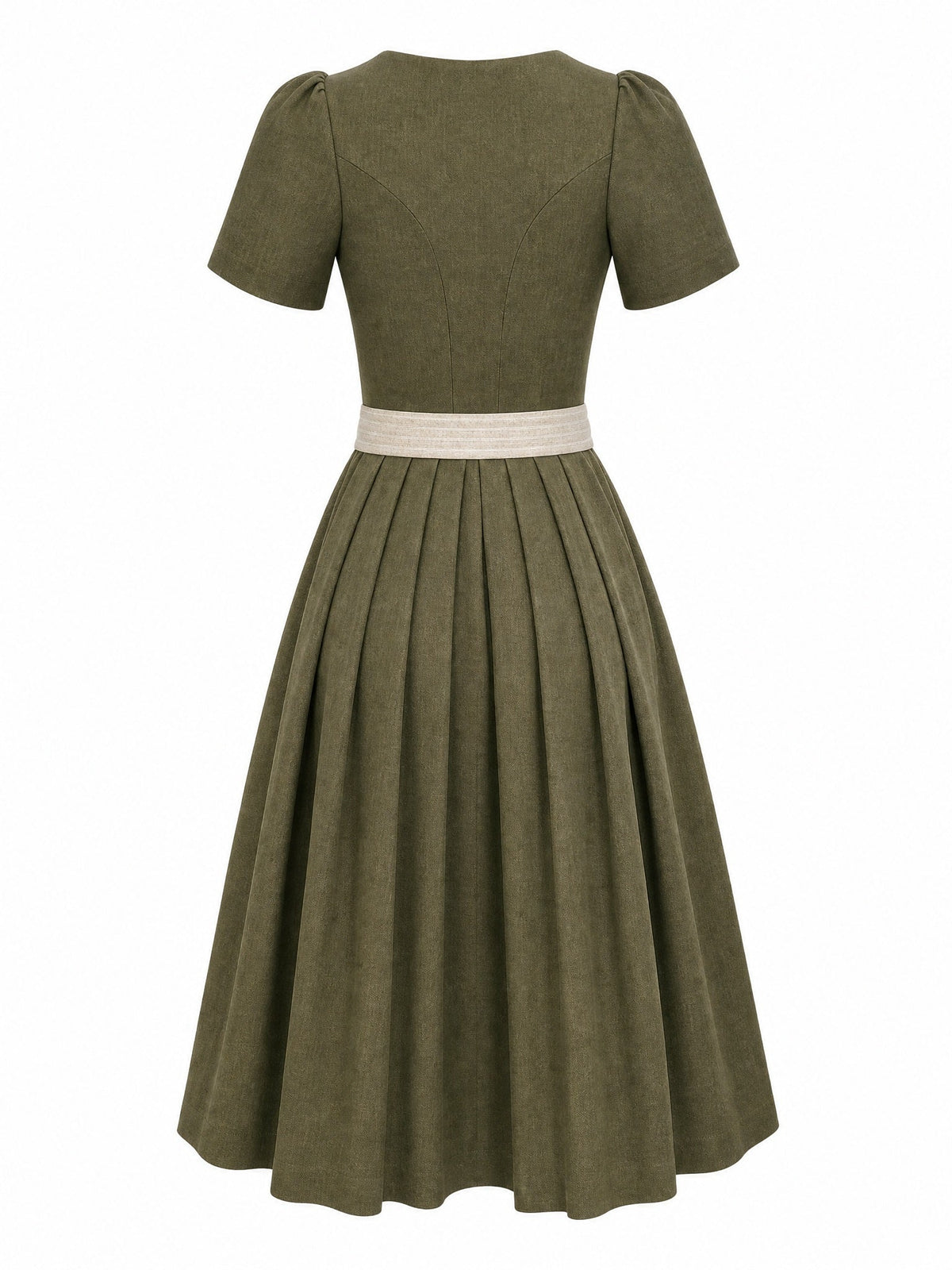 Dirndl Daria in Dunkeloliv mit Flachs Schürze - Rückansicht