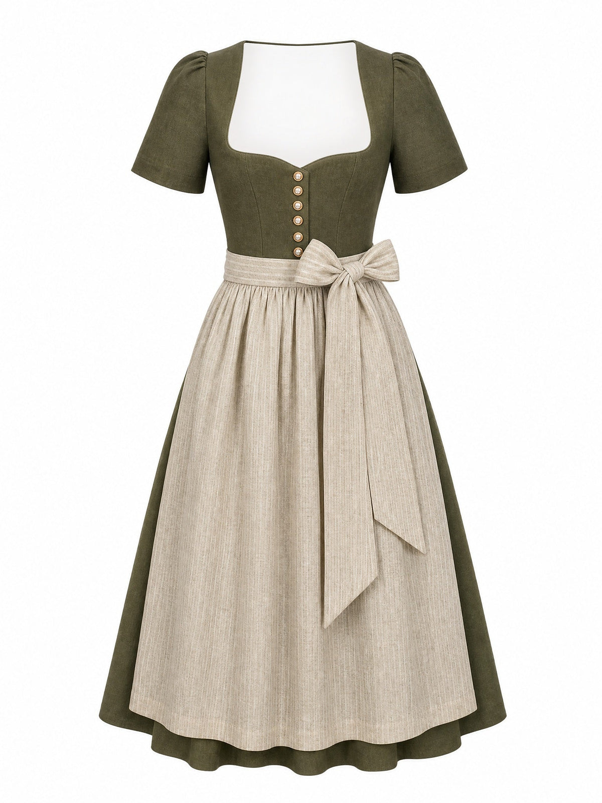 Dirndl Daria in Dunkeloliv mit Flachs Schürze - Vorderansicht