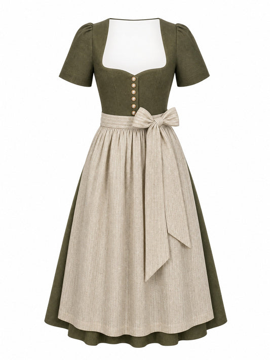 Dirndl Daria in Dunkeloliv mit Flachs Schürze - Vorderansicht