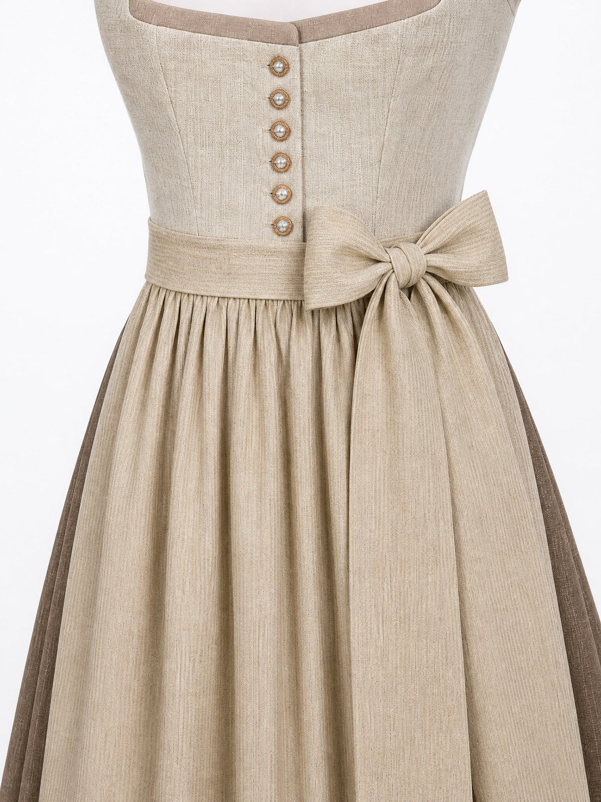 Dirndl Hanna in Haferbeige mit Warmer Sand Schürze - Detailansicht Taille und Schleife