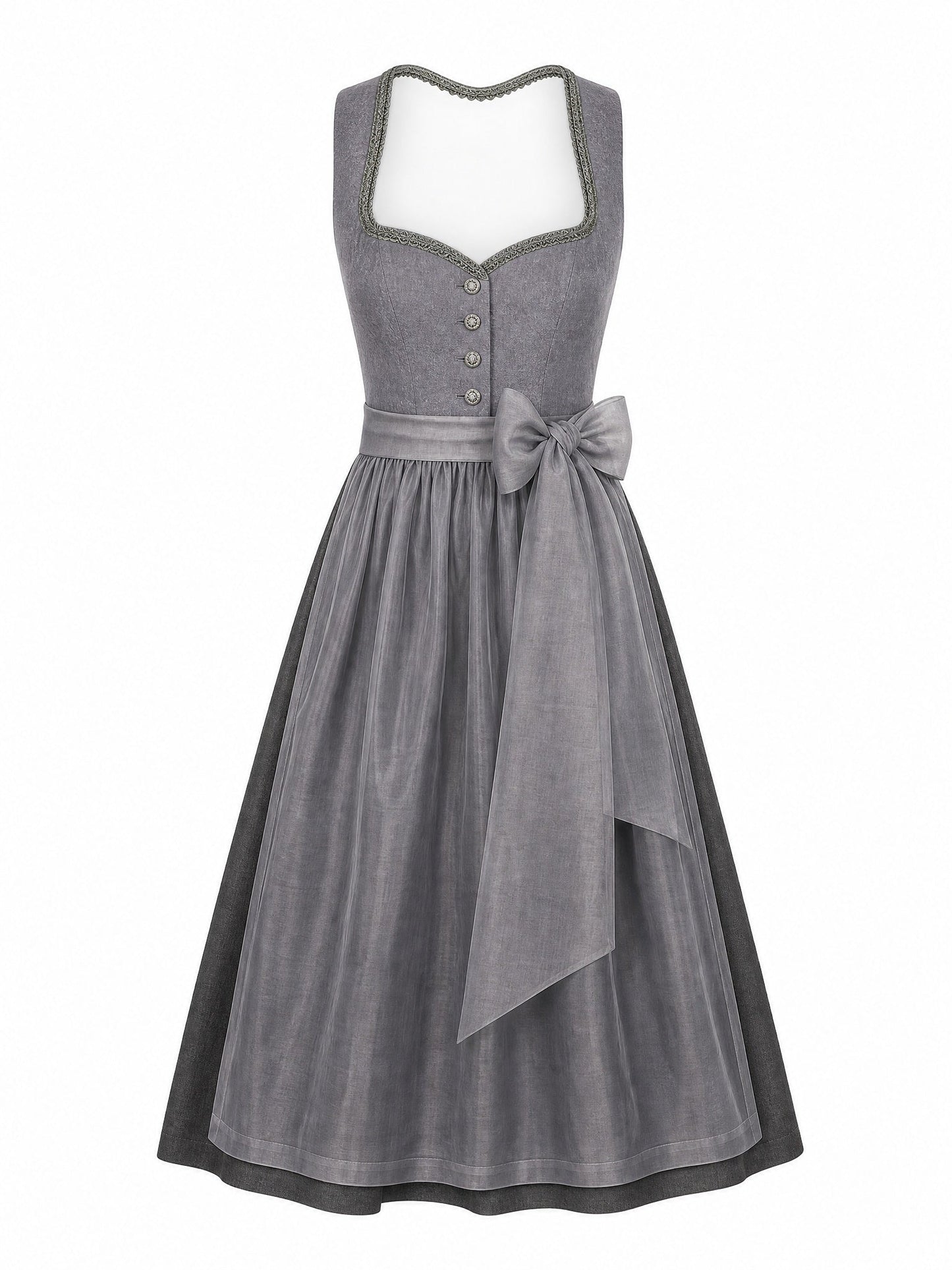 Dirndl Katharina in Schiefergrau mit Sturmgrau Schürze - Vorderansicht