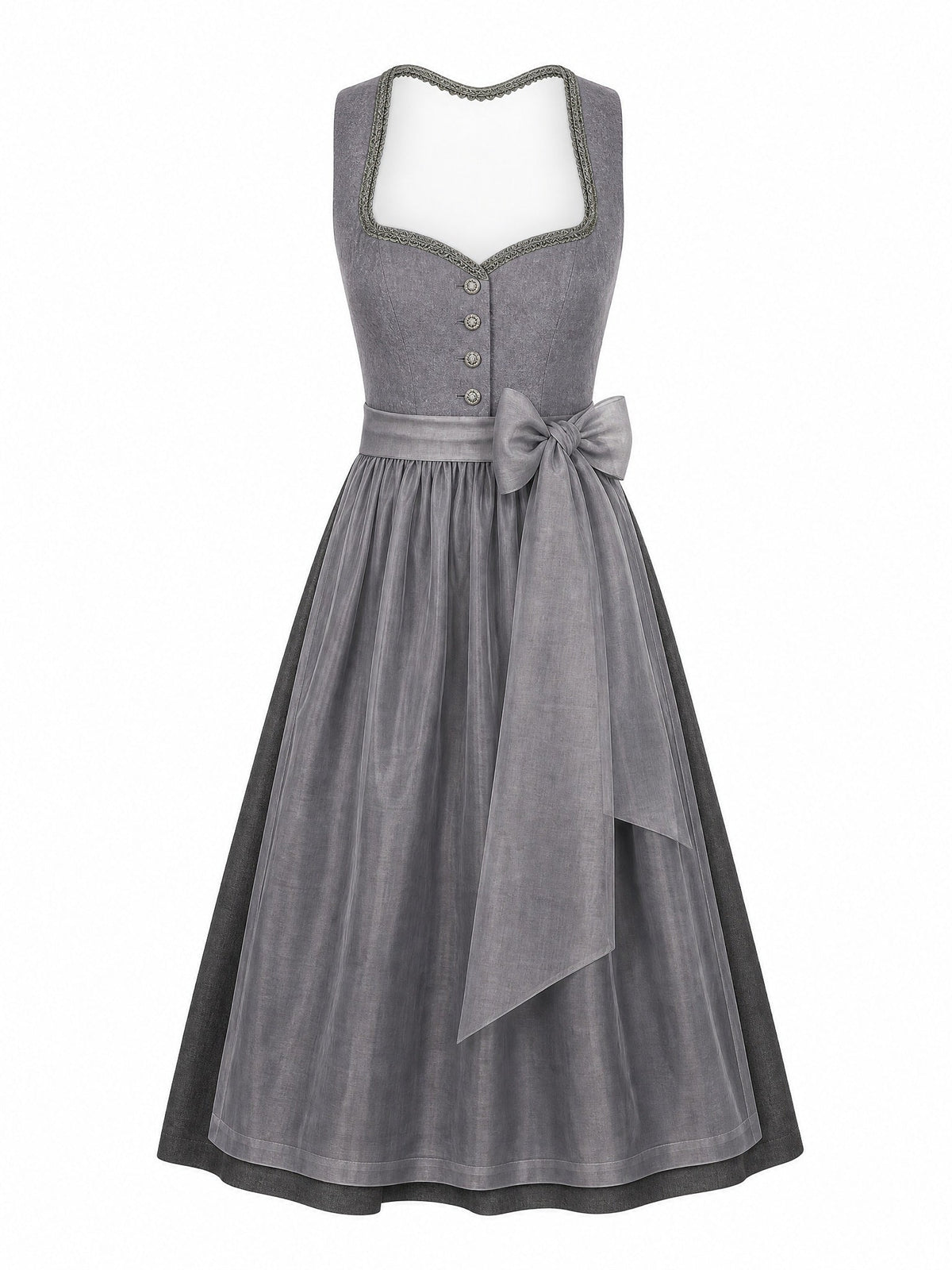 Dirndl Katharina in Schiefergrau mit Sturmgrau Schürze - Vorderansicht