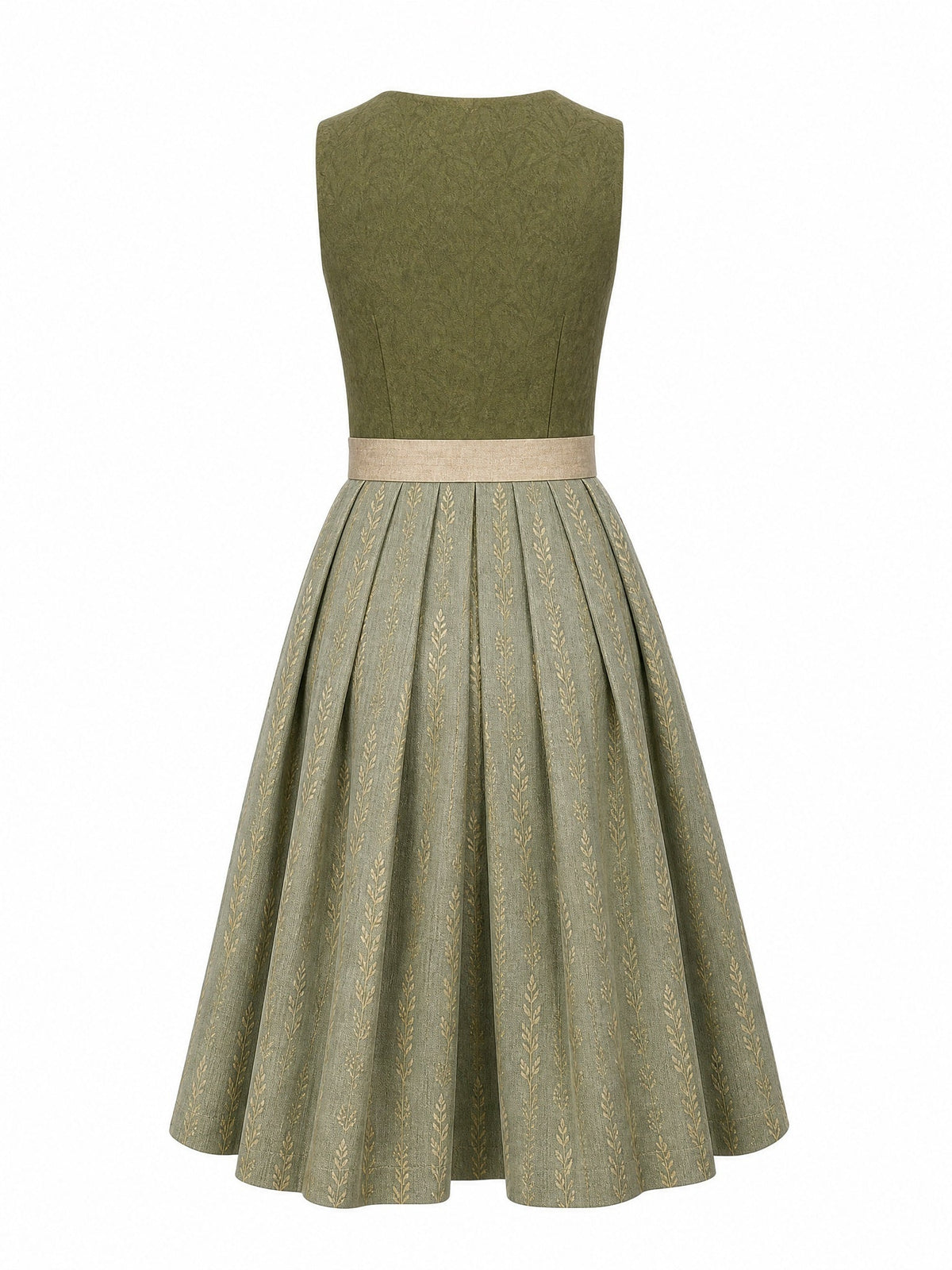 Dirndl Lina in Moosgrün mit Warmer Sand Schürze - Rückansicht