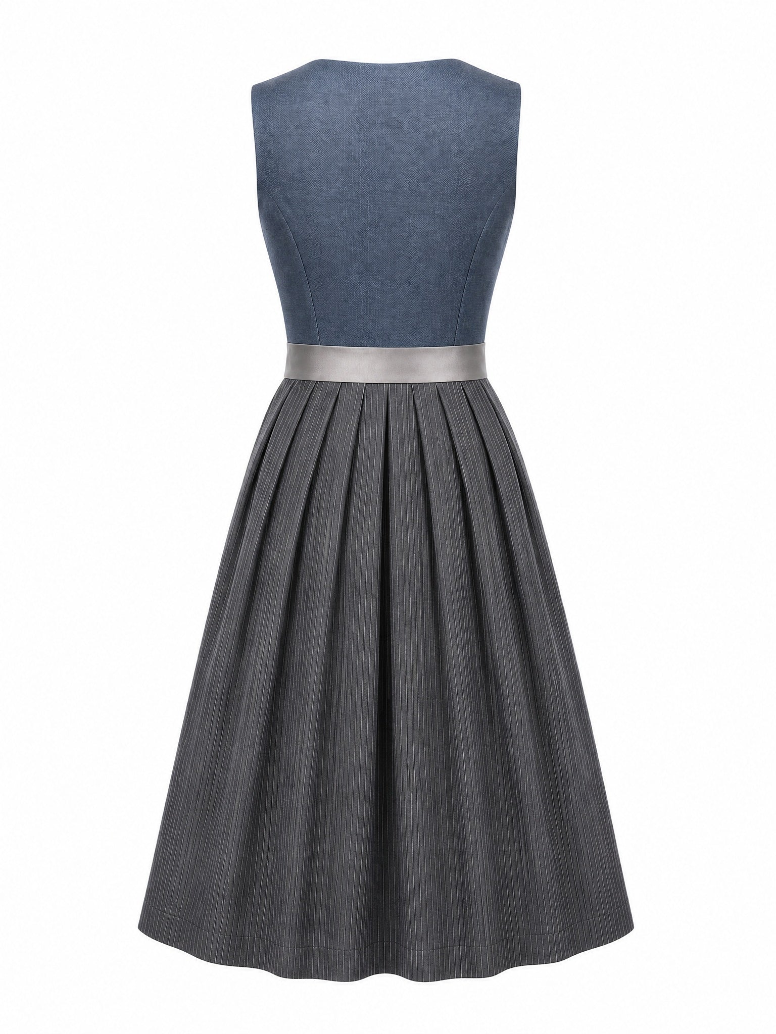 Dirndl Mara in Stahlblau mit Sturmgrau Schürze - Rückansicht