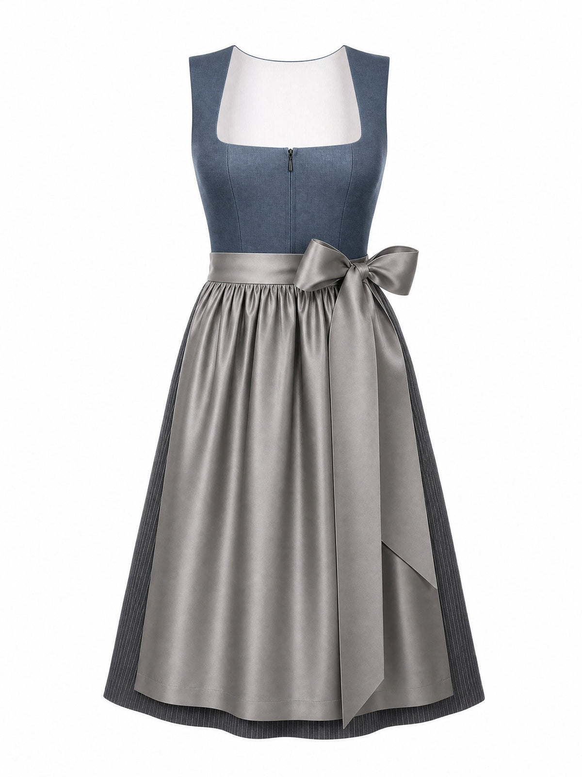 Dirndl Mara in Stahlblau mit Sturmgrau Schürze - Vorderansicht