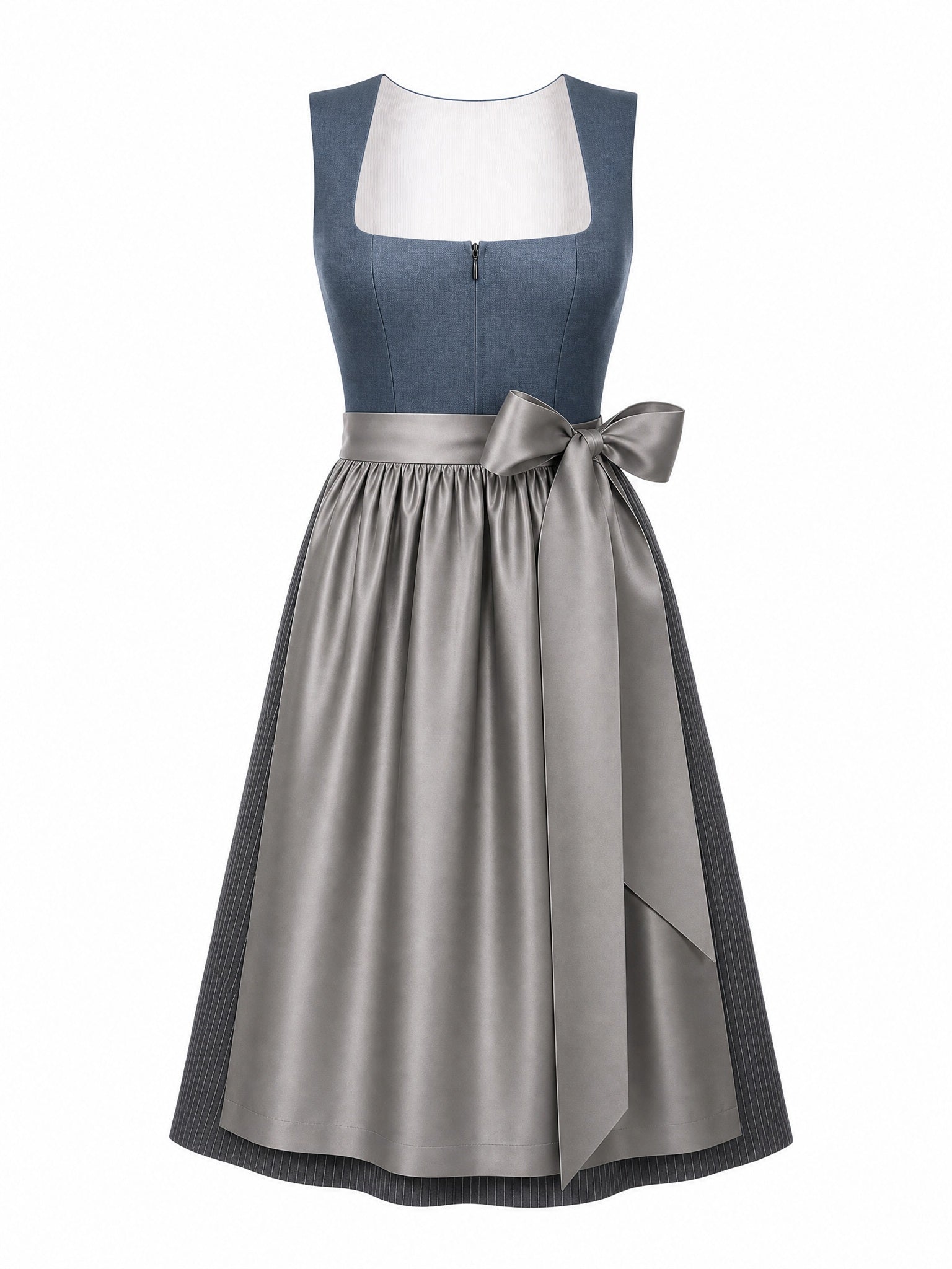 Dirndl Mara in Stahlblau mit Sturmgrau Schürze - Vorderansicht